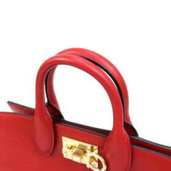 Salvatore Ferragamo Studio Bag Gancini Red Calfskin Pouch Shoulder - Picture 8 of 15